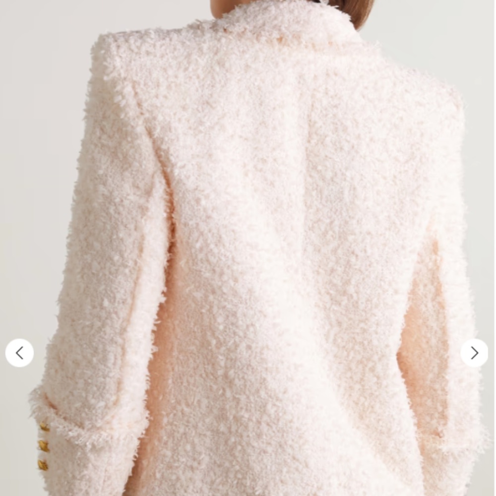 Balmain Barbie Pink Boucle Tweed Blazer 3/4 Sleeve so flattering! Size 40